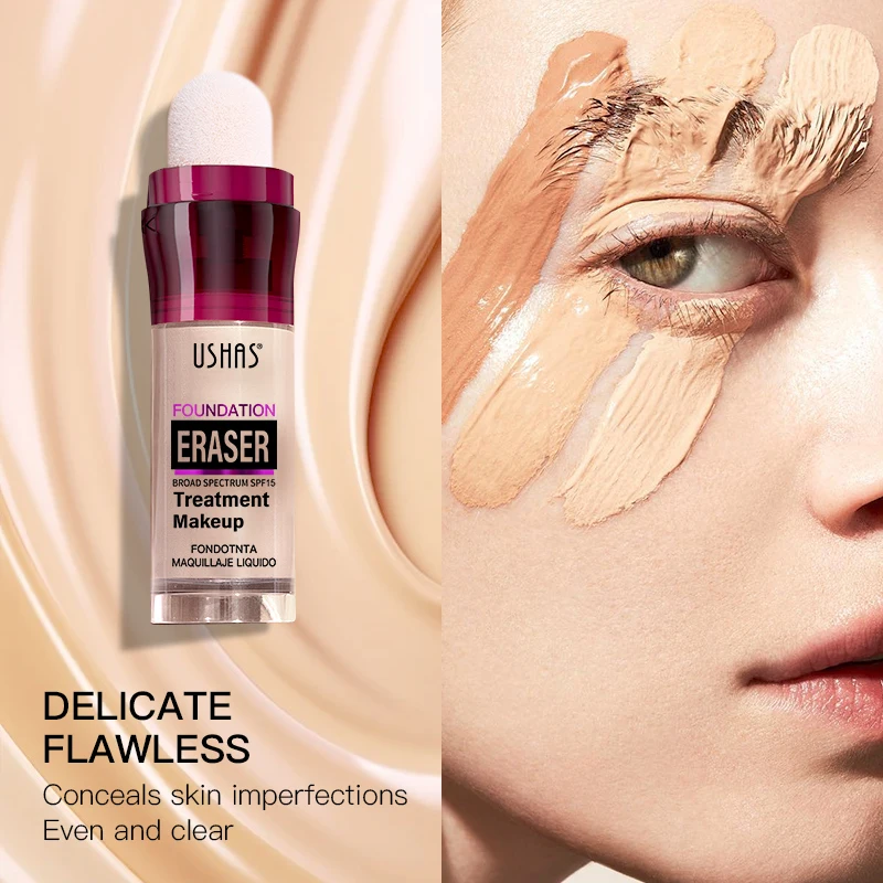 كريم أساس سائل من USHAS Sponge-Tip، عديم الوزن ويدوم طويلاً، للتحكم في الزيت والترطيب، لمسة نهائية لا تشوبه شائبة، تغطية قابلة للبناء #4