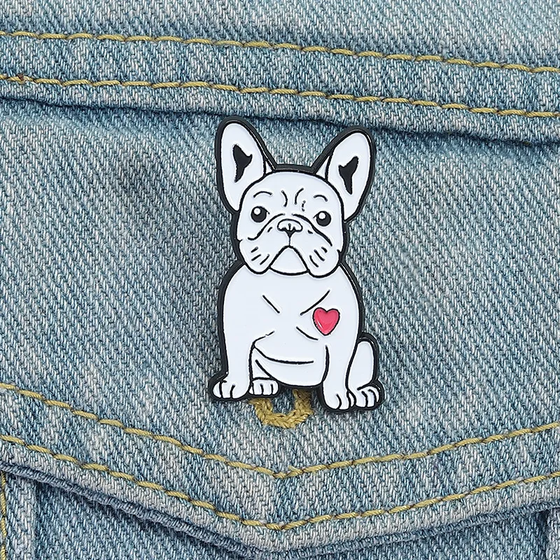 Cute White puppy Brooch Cartoon Pug Dog Animal Alloy Badge Bag Accessories Clothing pins wholesale gift to friends