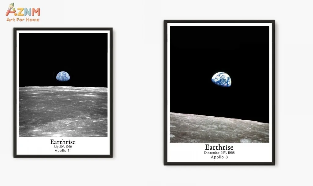 AZNM Vintage Apollo Earthrise Space Photography Canvas Wall Art, Retro NASA Lunar Mission Print Poster, Unframed Moon Earth View