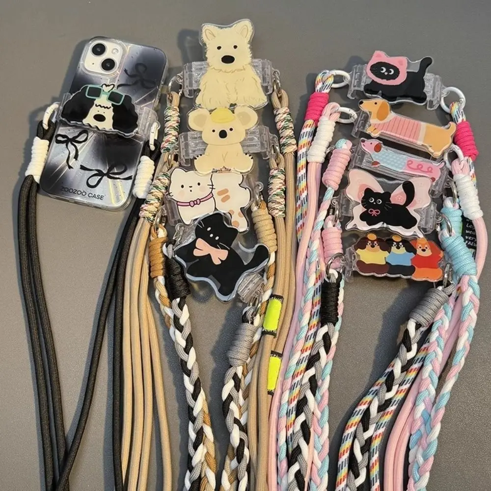 

Cat Dog Mobile Phone Lanyard Shoulder Carrying Adjustable Phone Crossbody Chain Cute Cartoon Anti-lost Phone Back Clip Holder