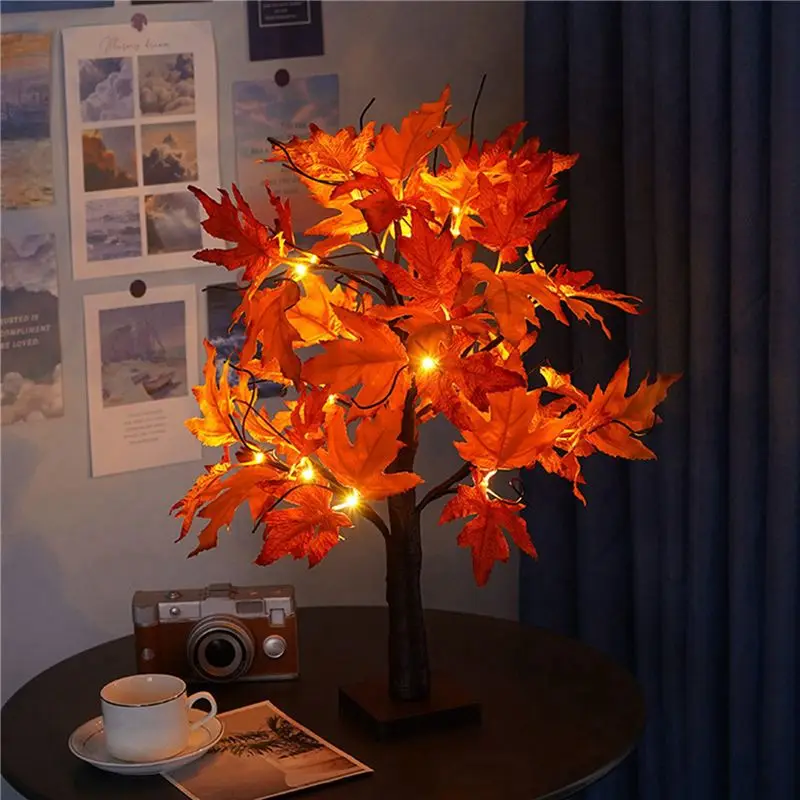DT39 Autumn Decoration for Maple Leaf Tree Lights, 24 LEDs 60cm USB Battery Operated Table Light for Fall Decor