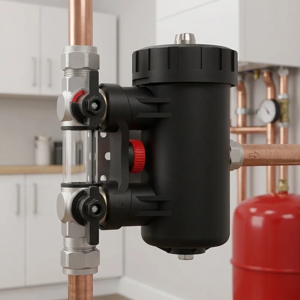 Magnetic Wall Hung Boiler Filter Stainless Steel Black Pre Filter For Underfloor Heating System Debris Removal Easy Installation