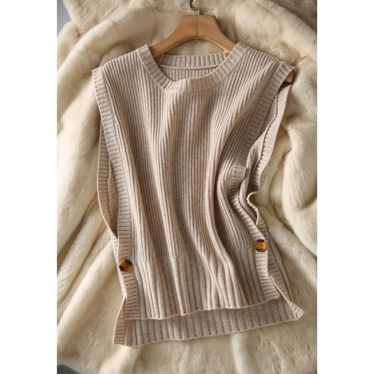 Suéter de cachemira sin mangas para mujer, chaleco de cuello redondo, sólido, informal, moda Chic, Tops de otoño e invierno