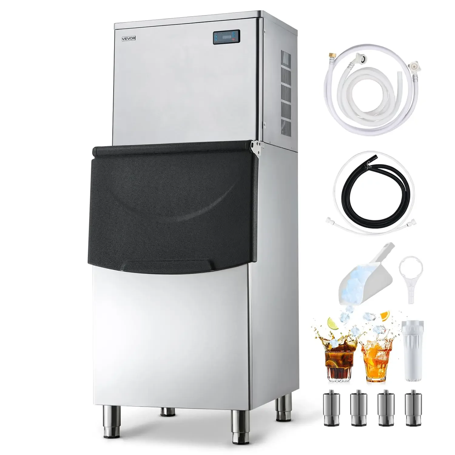 Commercial Ice Maker Machine, 450LBS/24H Ice-Making Machine with 250LBS Stainless Steel Storage Bin, Auto Self-Cleaning Ice Make
