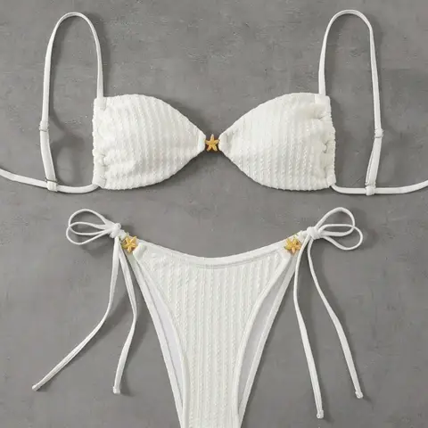 Two Piece Bikini Set Solid Color Swimwear Women Sexy Push Up Top High Waisted Bottom Y2K Fashion Beach Vacation Swimsuits