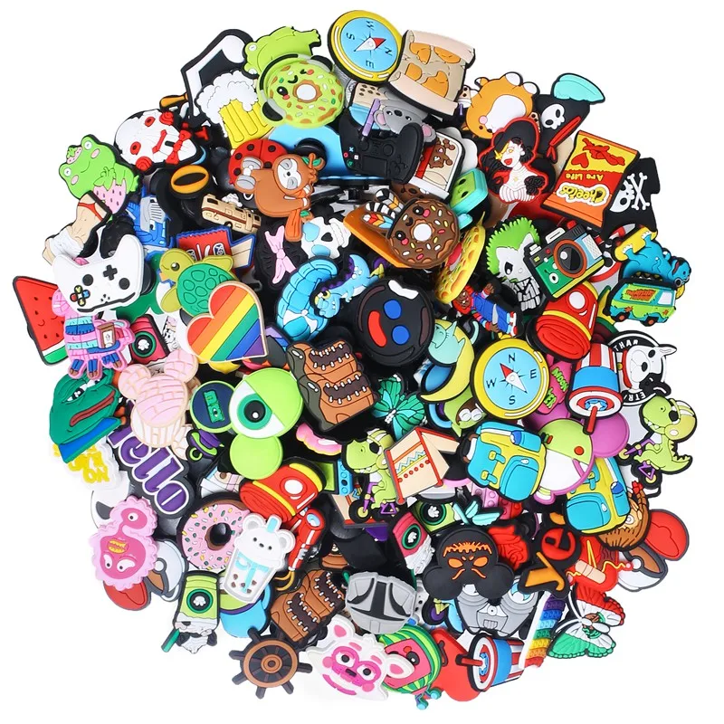 Lot of Shoe Charms Random Different 30/50/100/150/200pcs PVC Mixed Vibrant Cool Cute Shapes for Shoe Decorations Party Gift