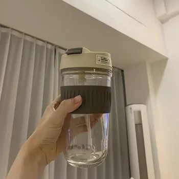 한국산 유리 물병, 휴대용 유리컵 (뚜껑 및 빨대 포함), 커피, 우유, 차, 주스용, 화상 방지, 학교 음료 선물 6 best sales 디올 선글라스 - №3