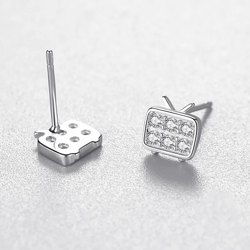 أقراط تلفزيون مطلية بالروديوم اللطيفة من الفضة الإسترليني S925 للفتيات