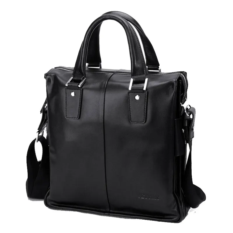 YETTIES Men's Genuine Leather Vertical Briefcase, 14 Inch Laptop Shoulder Bag, Spacious Business Organizer for Work Commute