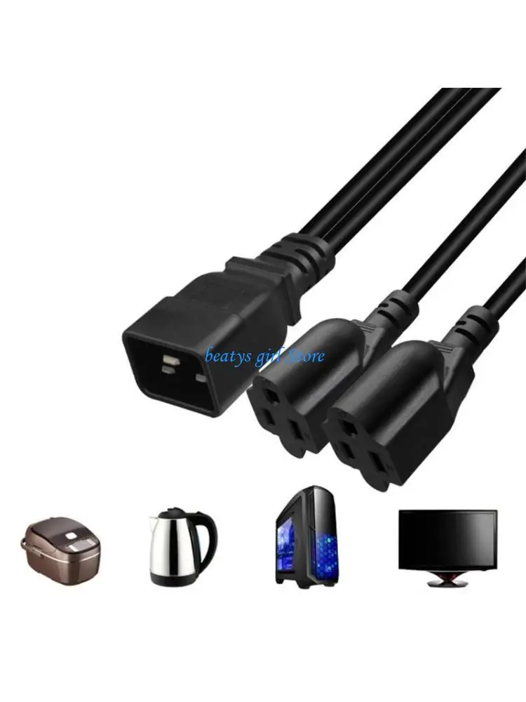 

C7AB Robust C20 to 2x NEMA 5 15R Female Splitter Cable 10A 250V 1ft Long Black