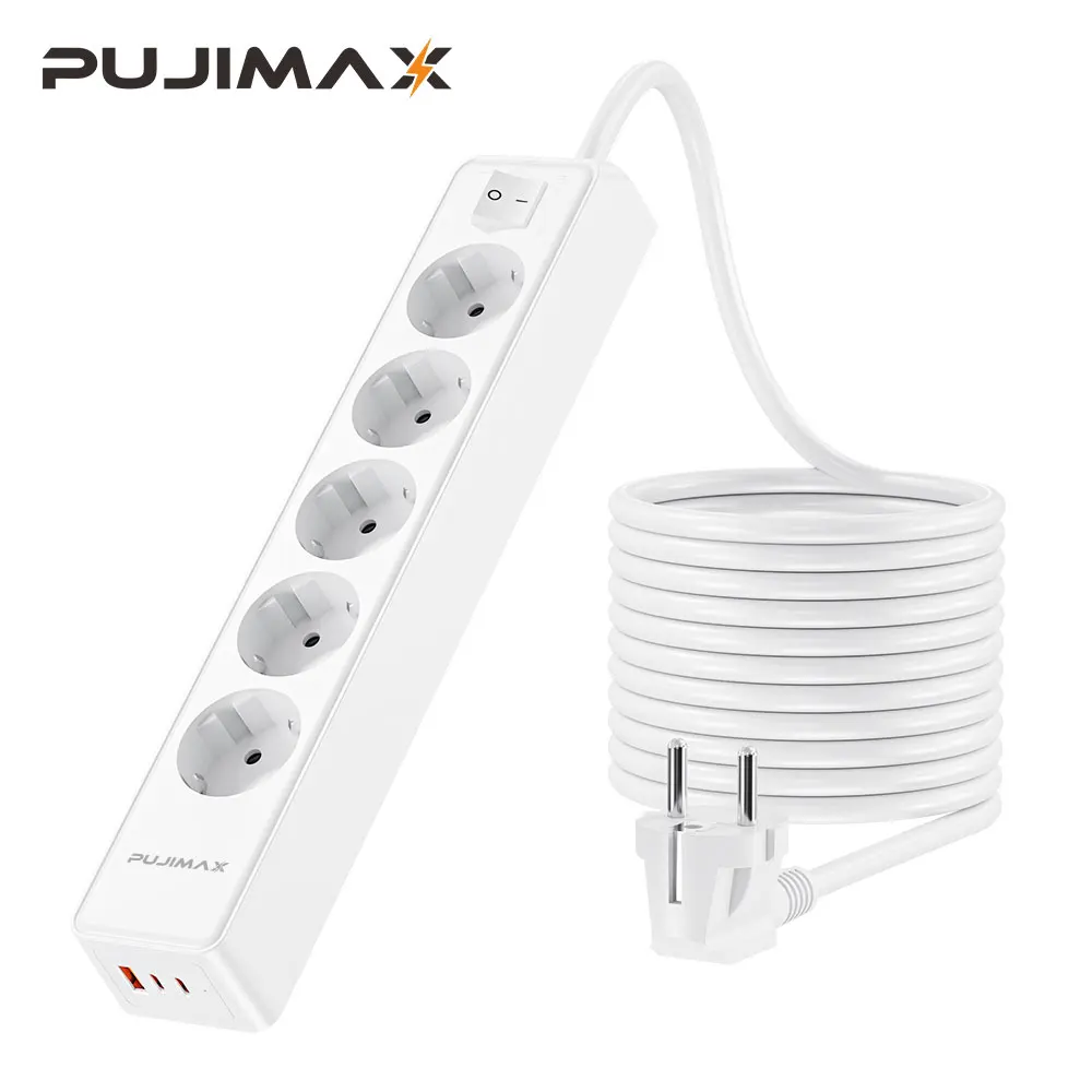 

PUJIMAX 5 розетки переменного тока, многофункциональный удлинитель, удлинитель 1,5 м, электрическая розетка, умный USB, защита от перенапряжения для домашнего офиса