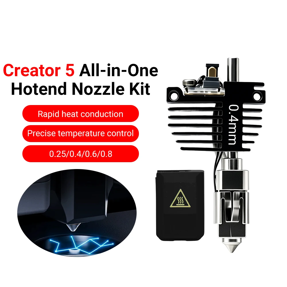 C5 Hotend Print Head Kit for FLASHFORGE Creator 5/5 Pro C5 C5 Pro 3D Printer Hardened Steel Nozzle Assemebly 0.25/0.4/0.6/0.8mm