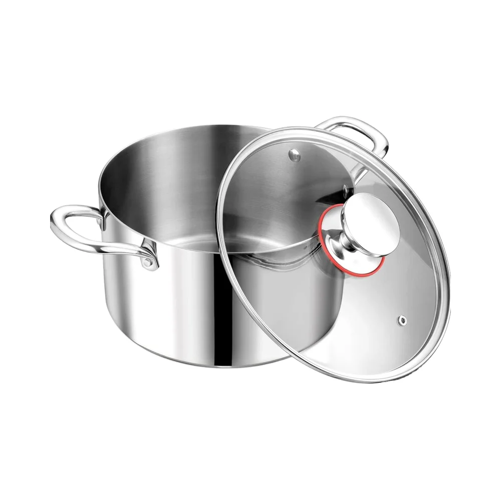 5 Quart Tri-Ply Stainless Steel Stockpot All Stove Induction Cookware Visible Lid Soup Pasta Cooking Pot Cookware Set