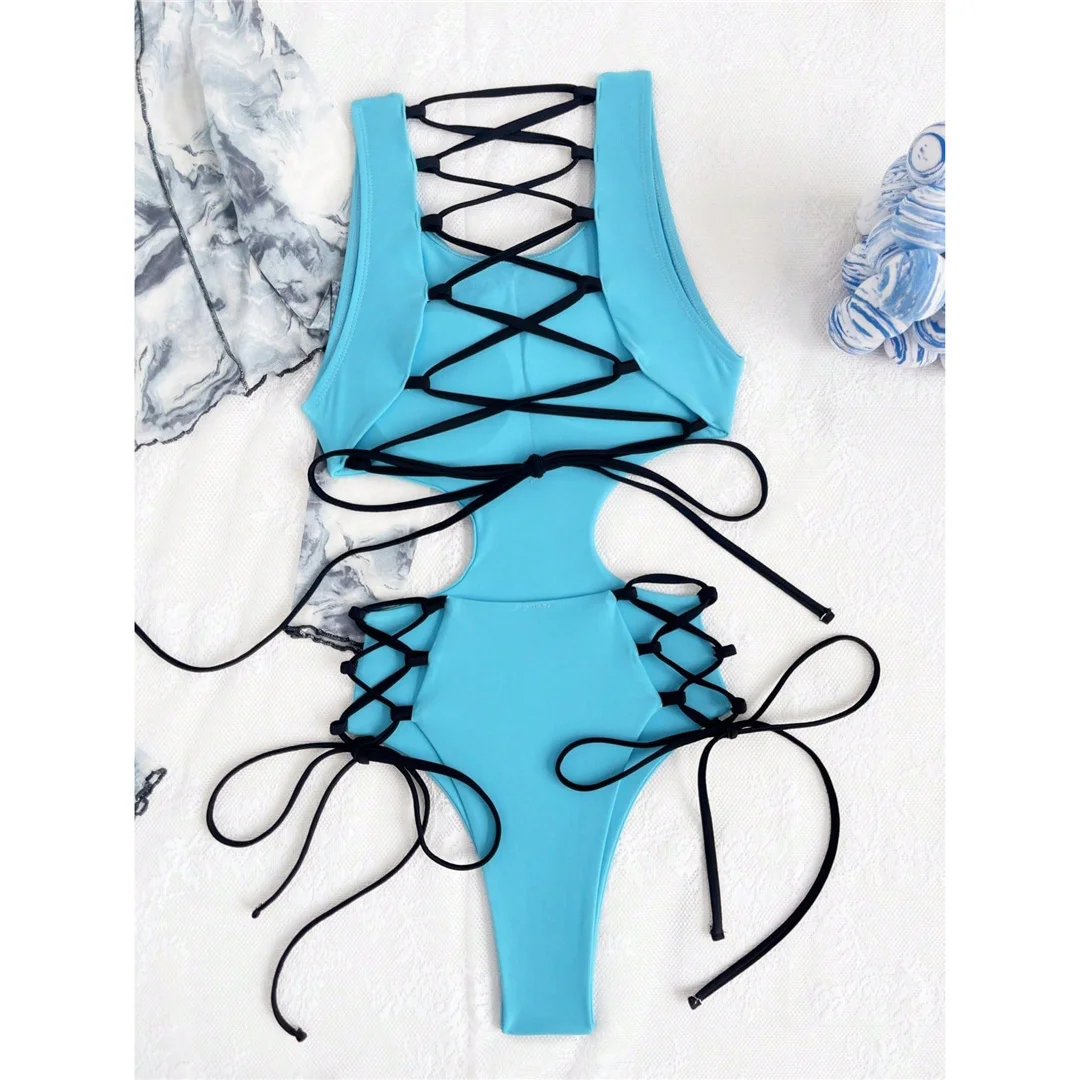 2026 Sexy Cut-Out-Badeanzug mit Schnürung und Riemchen, einteilig, Damen-Bademode, rückenfrei, mit hohem Beinausschnitt, Badeanzug, Badebekleidung, V5888 – Detail 12