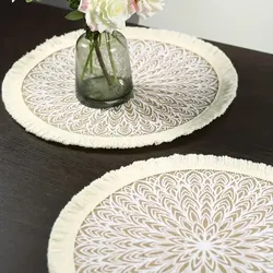 1 Piece Of Jute Fabric Dining Mat, Modern Geometric Pattern Tassel Edge Round Table Pad, for Bedroom, Living Room, Kitchen