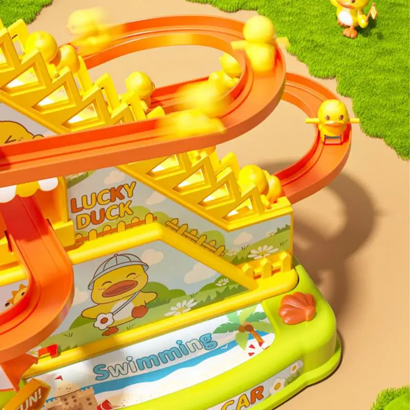 Duck Roller Coaster Toy com luzes piscando e música, Escada rolante interativa, Escalada Escada rolante Jogos