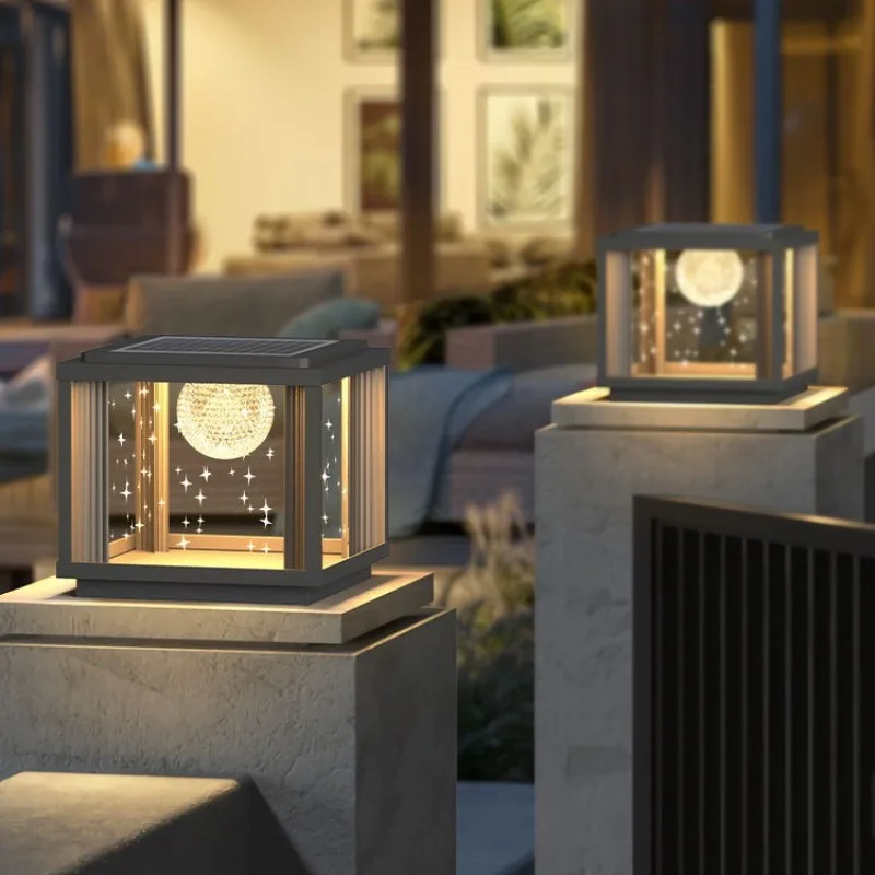Minimalist Creative Solar Column Head Floor Lights Courtyard Wall Gate Side Pillar Table Lights Outdoor Courtyard LED Luminaires