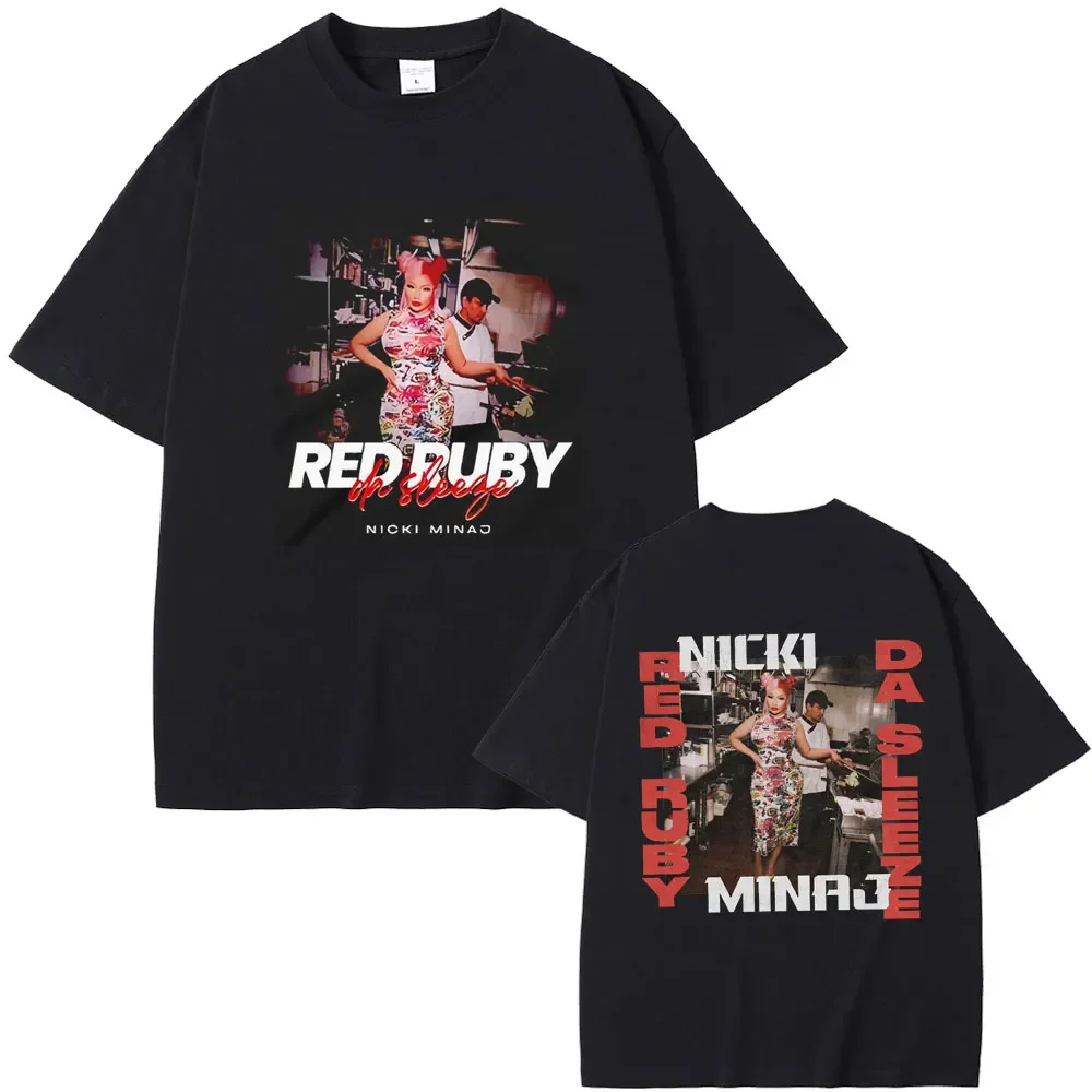 

Nicki Minaj Red Ruby Da Sleeze Cover T-shirt Men Women Fashion Streetwear Male Hip Hop Vintage Casual T Shirts Unisex Fan Gift