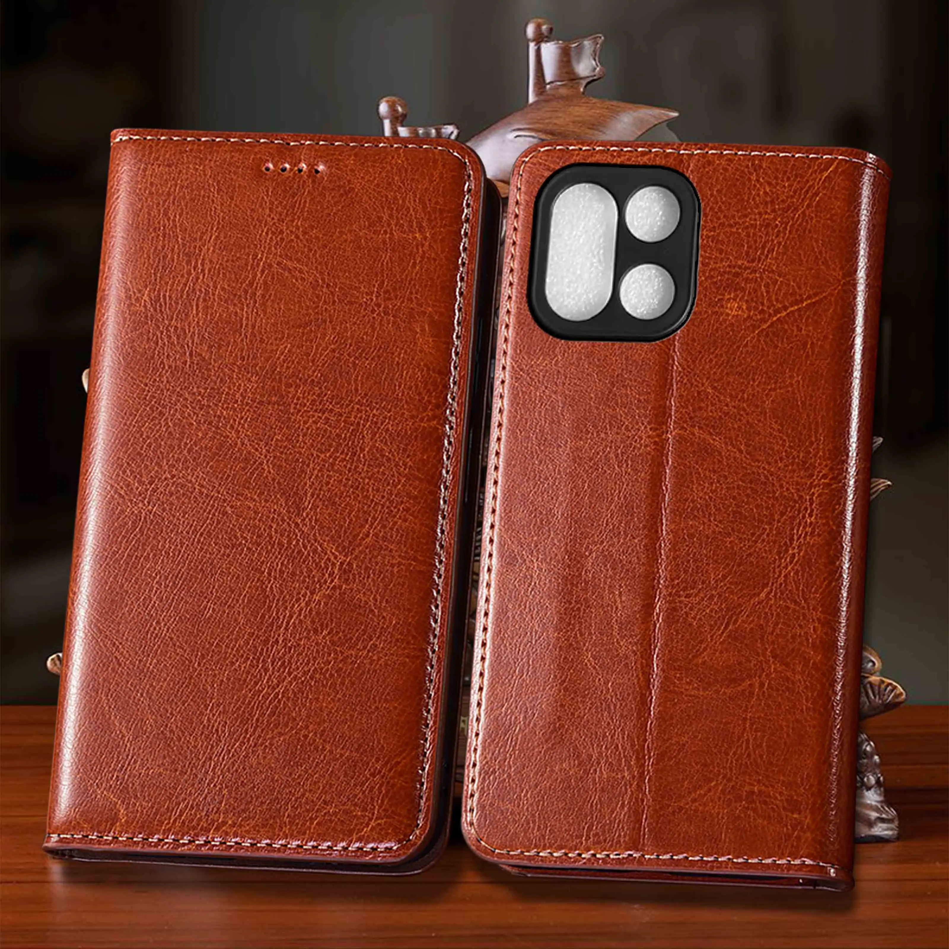 For Oneplus 6 6T 7 7T 8 8T 9 9R 9T 10R 10T 11 12 12R 13 13R 13T 15 15T Pro Crazy Horse Pattern Genuine Leather Flip Phone Case
