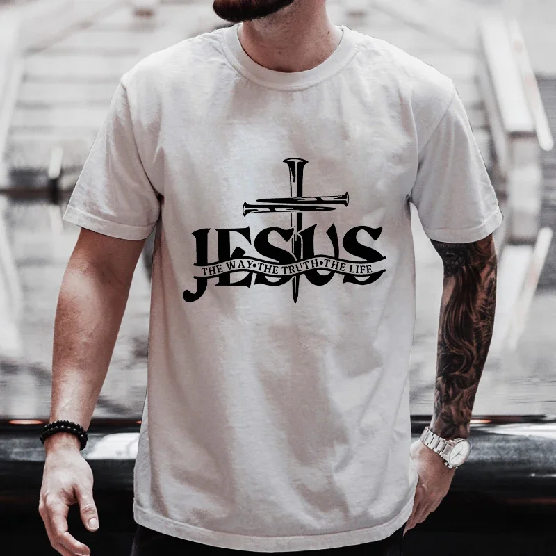 Camiseta masculina com estampa Jesus, tops gráficos, camiseta de manga curta, casual outdoor streetwear, plus size, roupas Y2K, moda verão