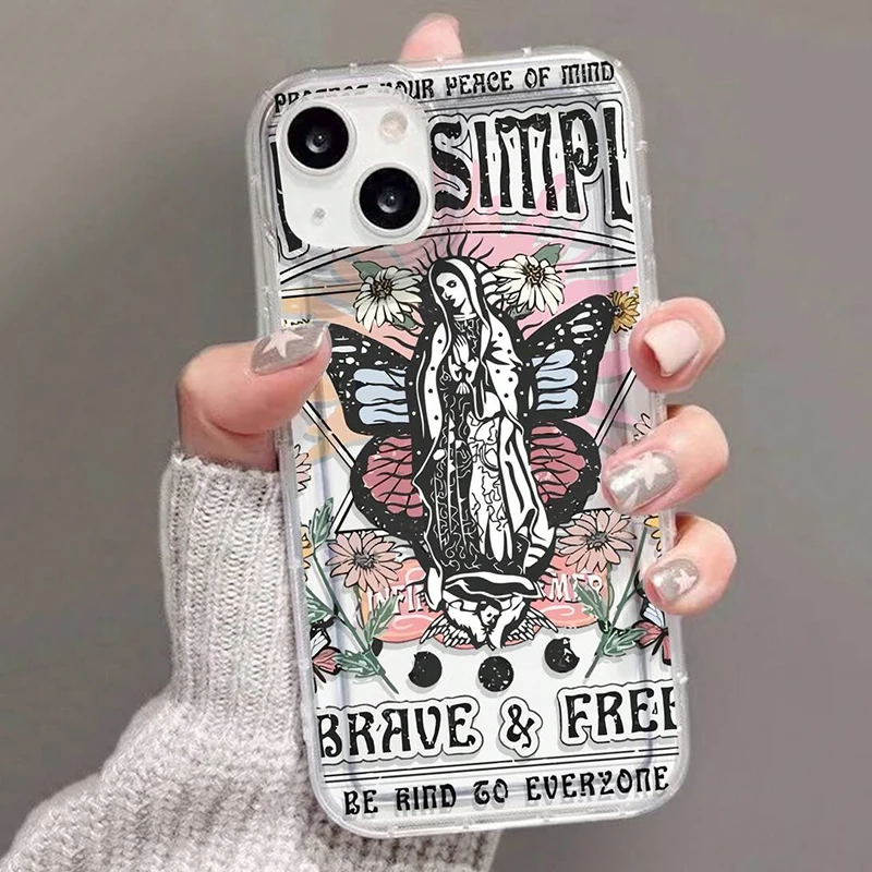 Funda transparente con estampado Floral de la Virgen María para Samsung Galaxy S24 S23 S22 Ultra S21 S20FE A14 A15 A35 A55 A54 A34 A53 A33