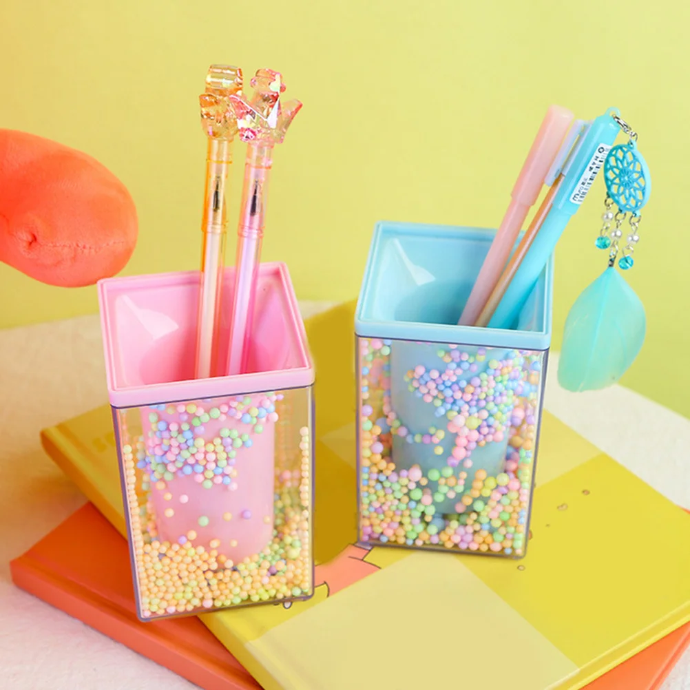 

2pcs Acrylic Pen Canisters Ball Design Desktop Organizer For Stationery Storage Box Brush Holder Table Container Pencil