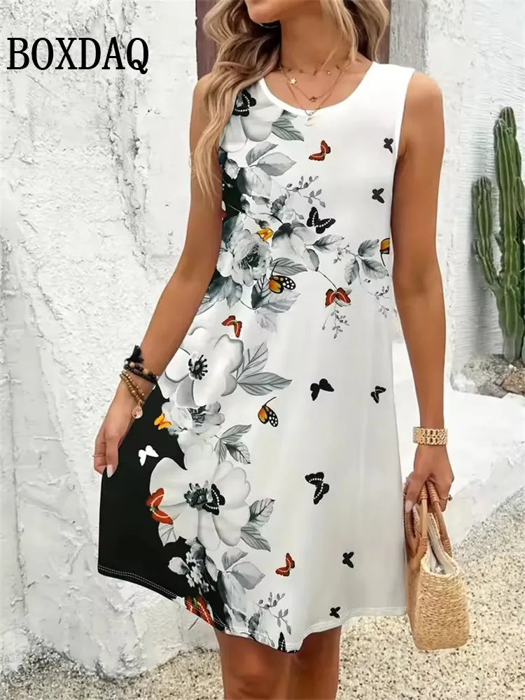 بوهو طباعة فستان سيدة الموضة س الرقبة أكمام فساتين فضفاضة للنساء عادية عطلة الشاطئ فستان الشمس فام الصيف سترة