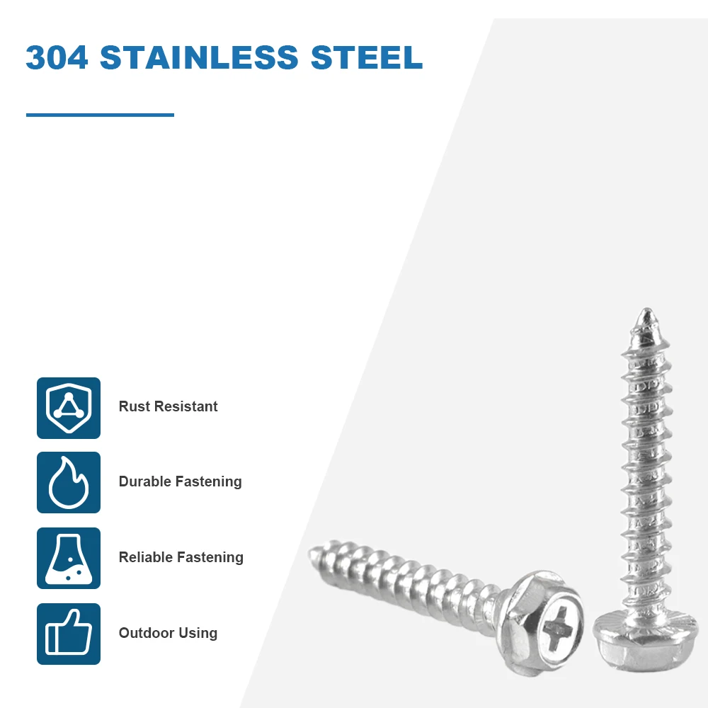 5-20pcs Phillips Hex Flange Head Serrated Self Tapping Screws 304 Stainless Steel Cross Hexagon Washer Screw M3 M4 M5 M6