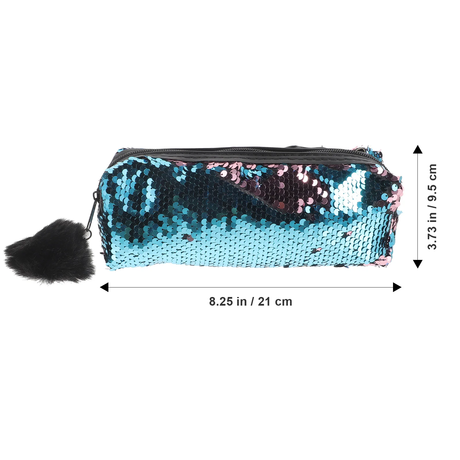 Fashion Blue Sequins Pencil Bag Portable Lightweight Shiny Zipper Handbag Multifunctional Storage Pen Case Coin Holder