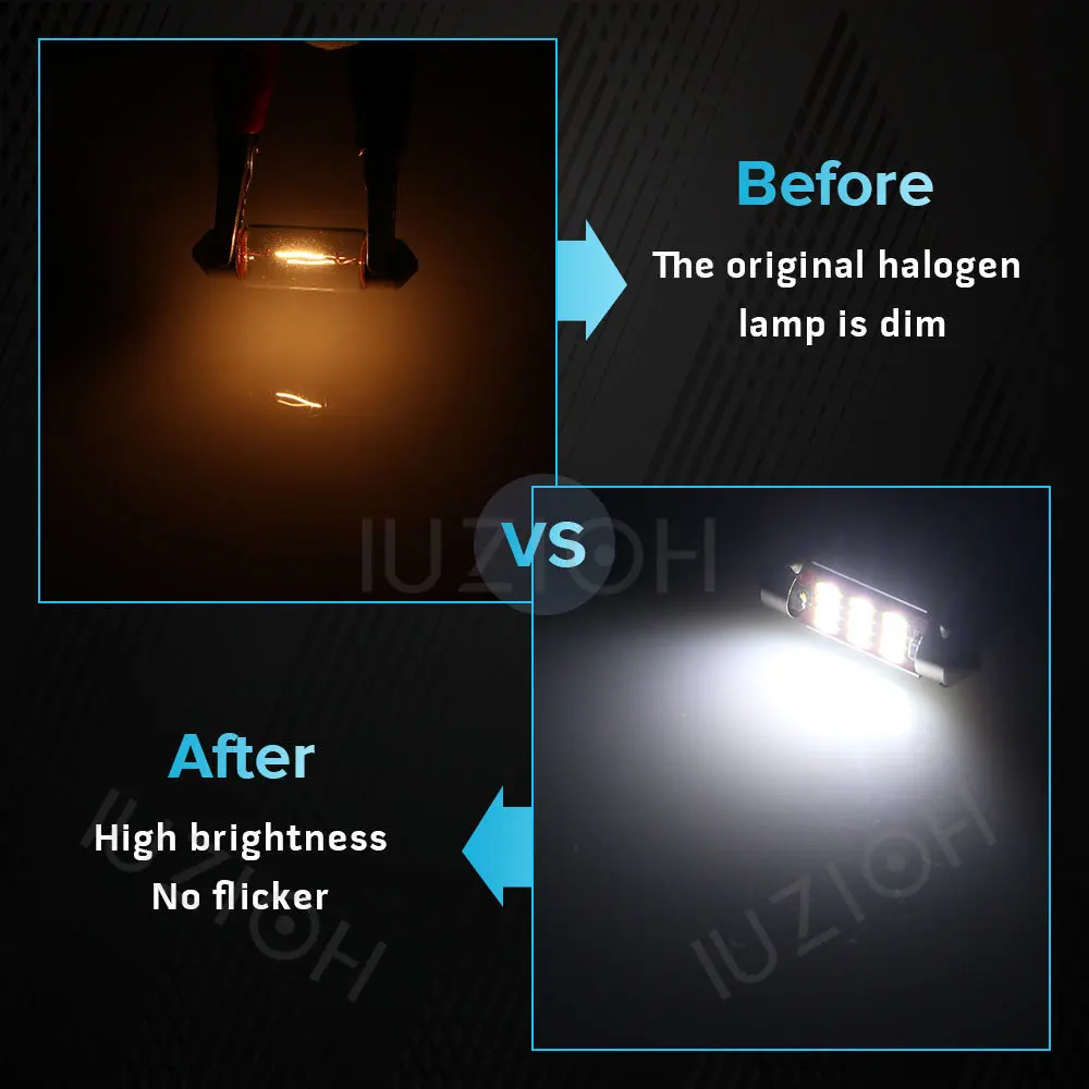 IUZIOH 2PCS 31mm Led Festoon C5W C10W 36mm 39mm 41mm 31 mm Bulb Interior Reading Light Dome Trunk Car Signal Lamp Crystal Blue