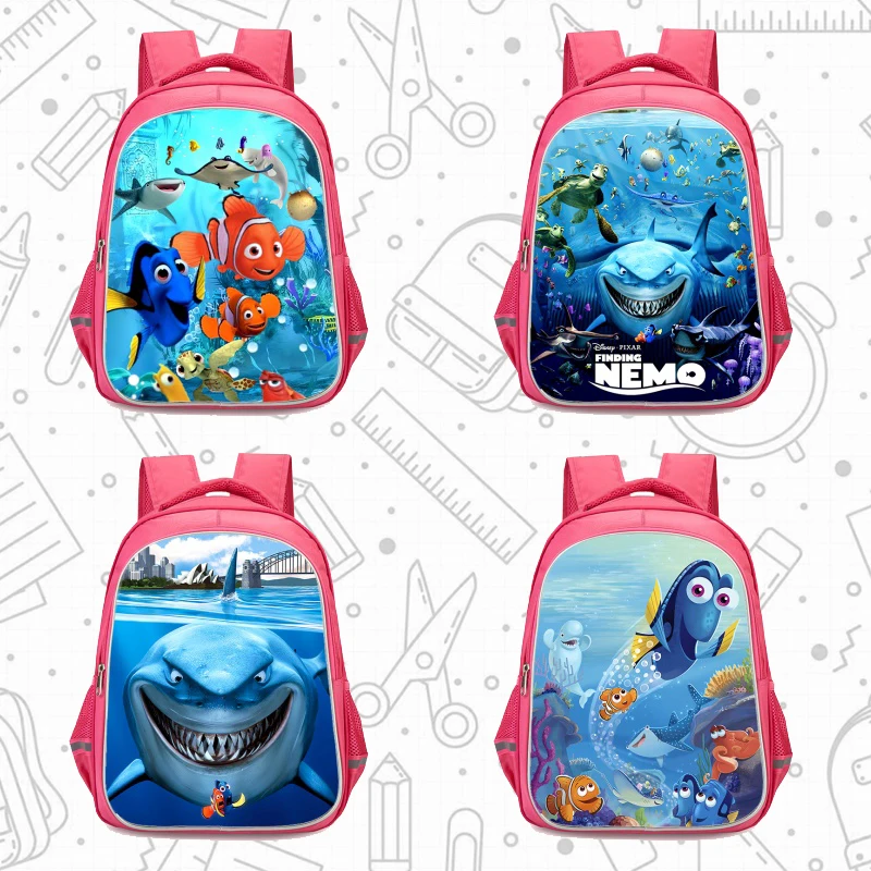 

Школьный рюкзак для девочек Disney с карманом на двойной молнии, розовые школьные сумки Nemo с героями мультфильмов, прочные детские сумки 16 дюймов