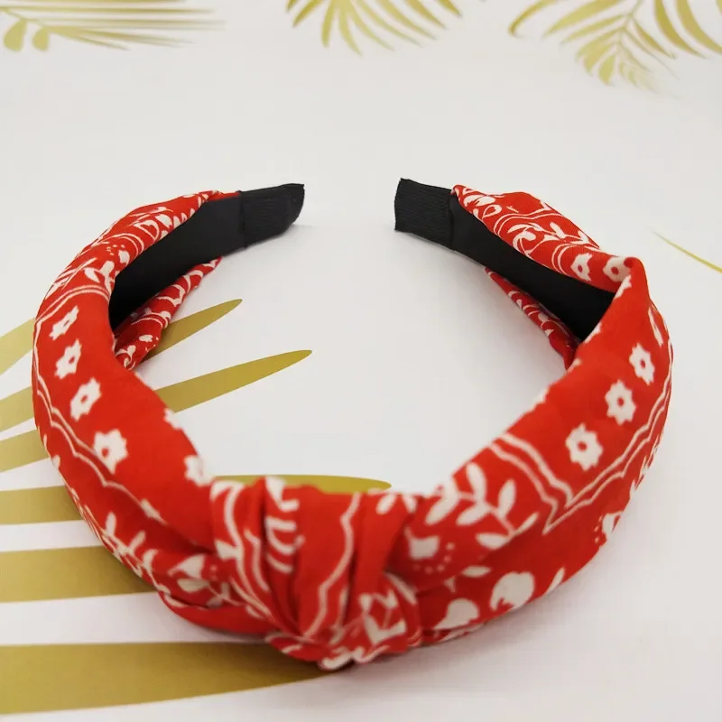 New Fashion Leaves Printed Knot Headbands Wide Ethnic Fabric Twist Hairbands for Women Girls Bezel Hair Hoops Hair Accessories