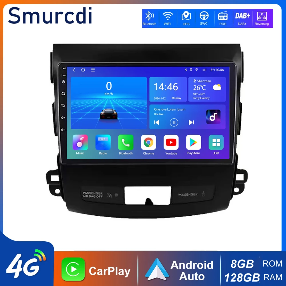 

2 Din Android 15 Car Radio Multimedia Player For Mitsubishi Outlander 2006-2011 Peugeot 4007 Citroen C-Crosser Carplay Auto BT