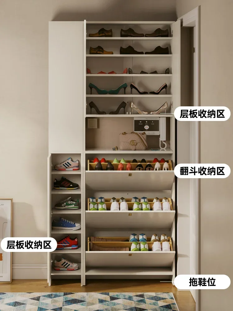 Cream wind ultra-thin shoe cabinet 20cm household entrance cabinet fitting mirror integrated wall corridor outside.