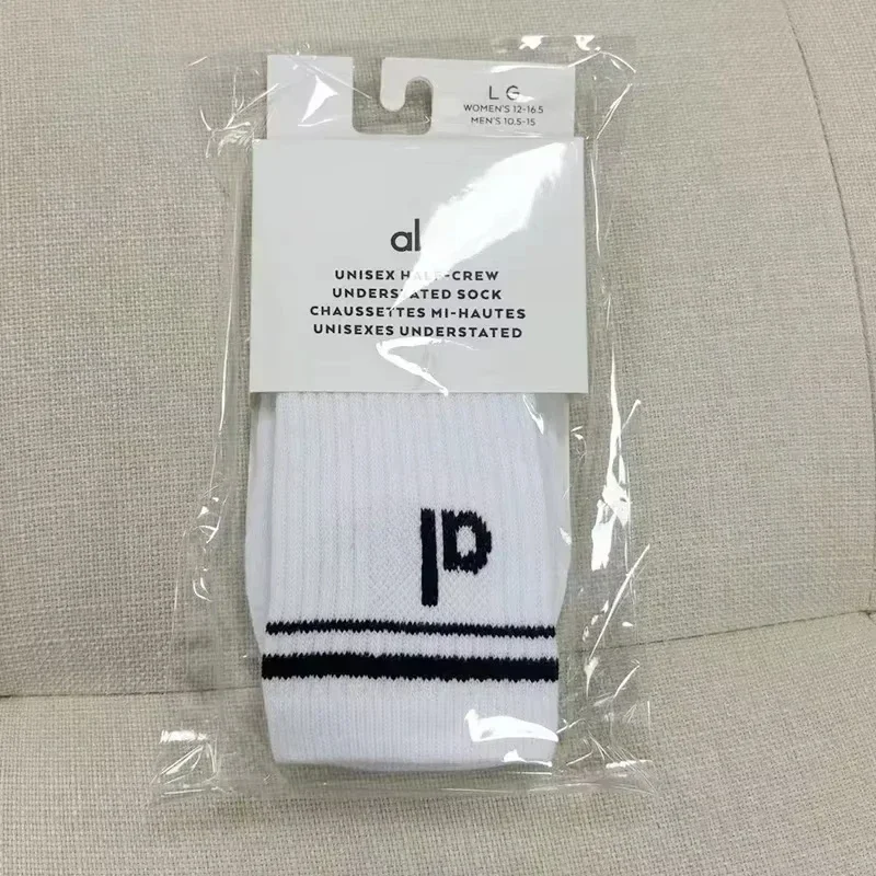 AL White Sock Cardboard Packaging Retro Cotton Medium Long Socks Pilates Fitness Four Seasons Socks Women's Yoga Medium Sock