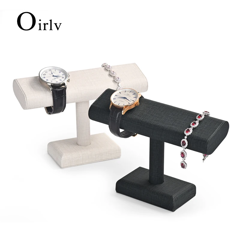 

Fabric Watch & Jewelry Display Stand Premium Cloth Material, Dual-Tier Design for watches, Bracelets & Necklaces Beige & Black