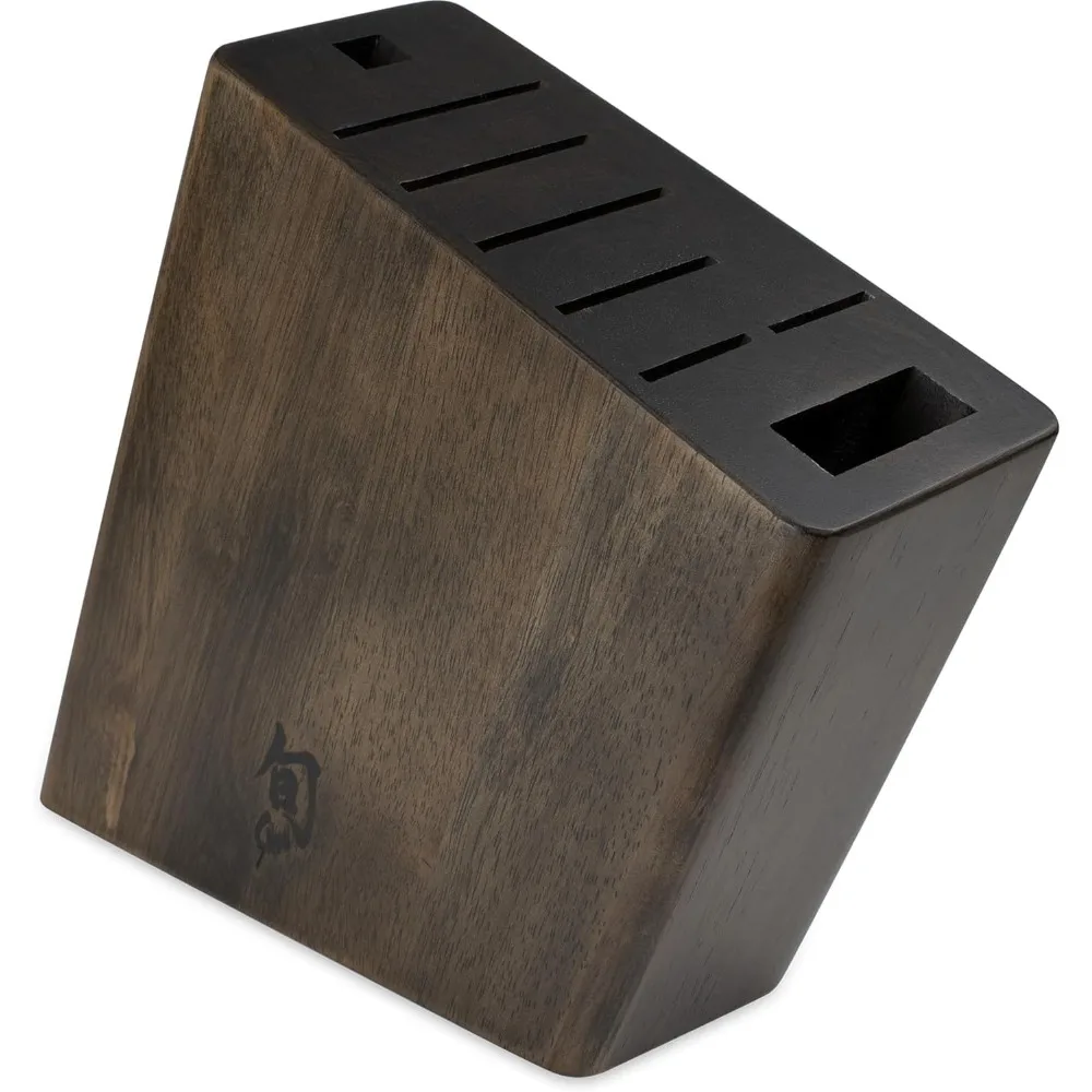 

8-Slot Premium Dark Stained Wooden Knife Block, Shun Angled Knife Holder for Kitchen Storage