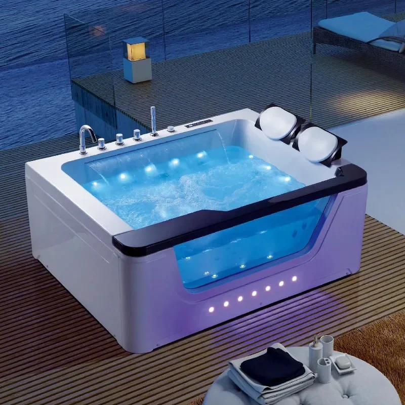 Modern Indoor Glass Spa Massage Bathtub Freestanding with Drainer Faucet Included-for Hotels Low Price Promotion