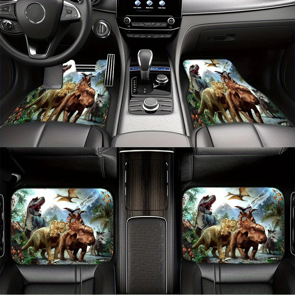 1pc/2pcs/4pcs Multi-functional Car Floor Mat Jurassic Retro Animals Dinopterus, Tyrannosaurus Rex And Triceratops Universal Car