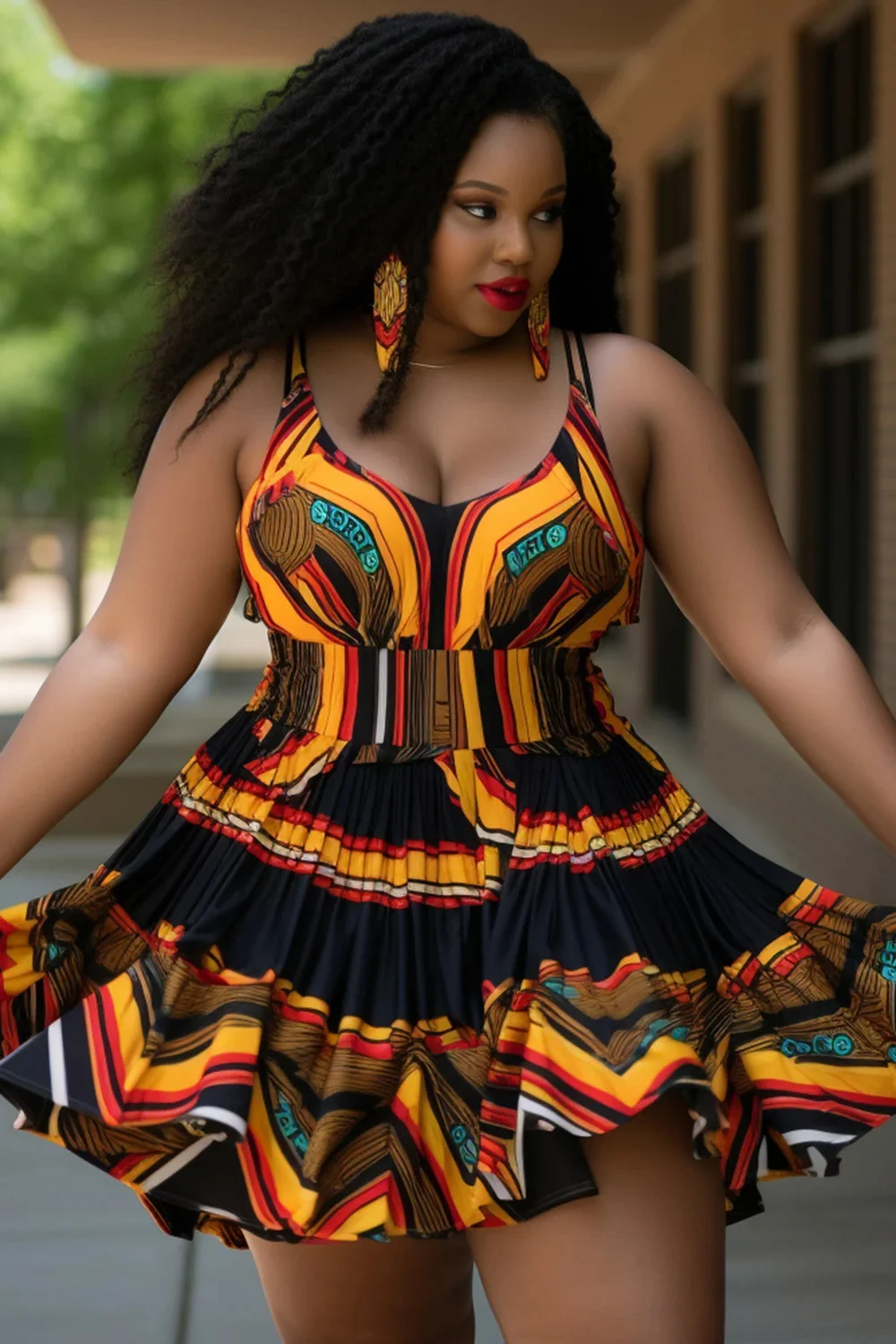 

Plus Size Mini Dress Beach Multicolor African Ankara V Neck Swimwear Fabric Dresses Printed Vintage Spaghetti Strap Sexy Dress