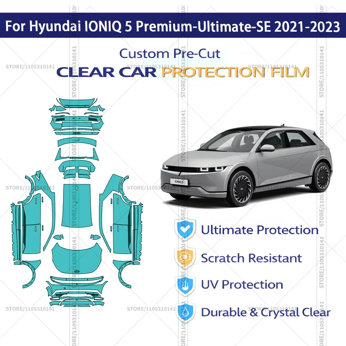 

Предварительно нарезанная прозрачная защитная пленка PPF для автомобилей Hyundai IONIQ 5 Premium-Ultimate-SE 2021-2023