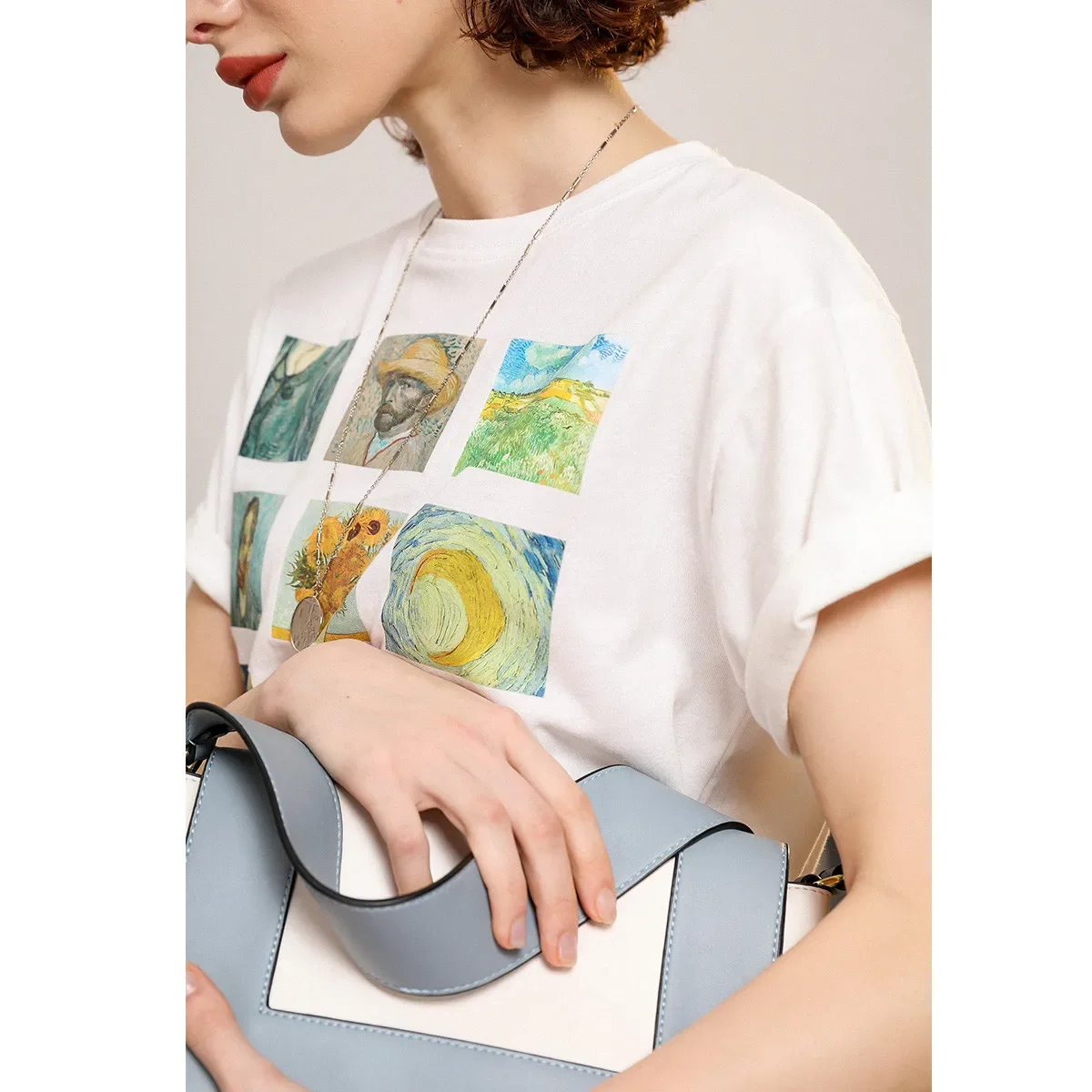 LOUIS YAO Women T-shirt Fashion Print Tee 2024 Summer O Neck Short Sleeve 100% Cotton Pullover Top