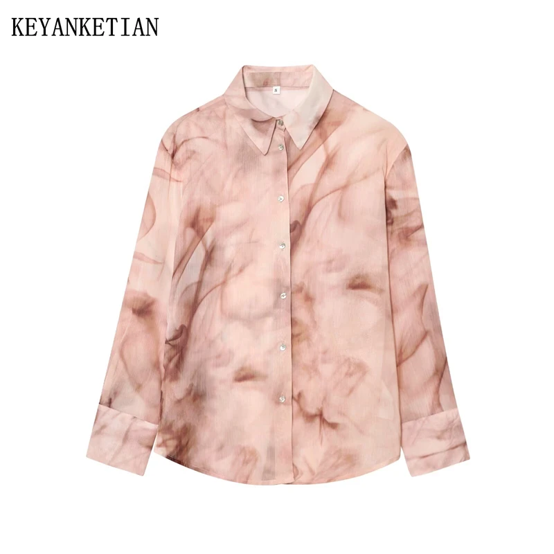 

KEYANKETIAN, новая летняя женская однобортная рубашка с воротником и длинными рукавами, женская повседневная рубашка с принтом тай-дай