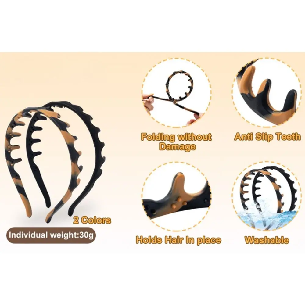 

New Silicone Zig Zag Headband Soft Flexible Head Bands Black Color Washable U Shaped Headband for Washing Face