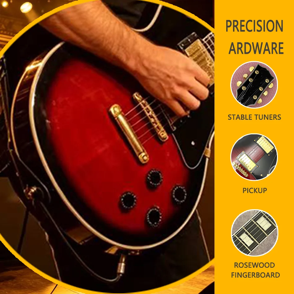 Black-and-red Electric Guitar, 39-inch, 6-string, Dual Pickups, Rosewood Fingerboard, Mahogany Body, Gold Hardware view 2