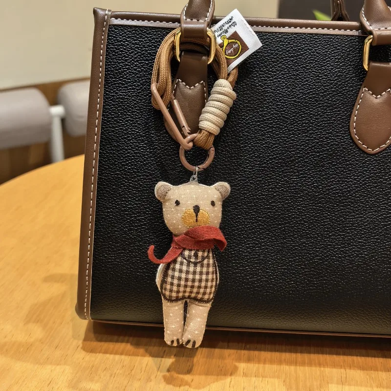 Handmade Cartoon Bear Brooch Keychain Cute Plush Fabric Bag Charm Pendant for Women Premium Quality Soft Fashion Accessories