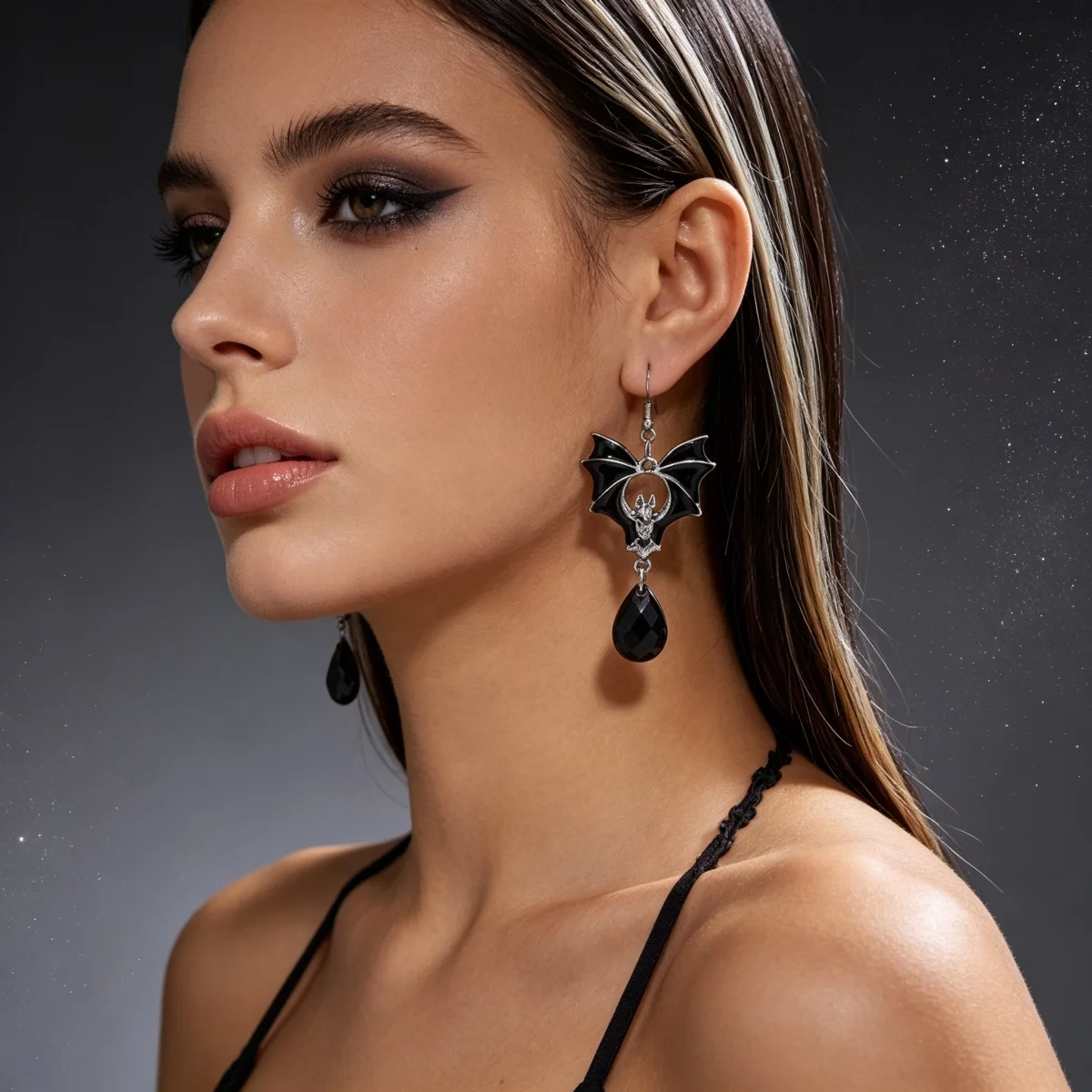 Halloween Schwarze Rote Fledermaus Wassertropfen Kristall Quasten-Ohrringe für Frauen Männer Gothic Cosplay Fledermausflügel Tier-Ohrring Schmuck – Detail 10