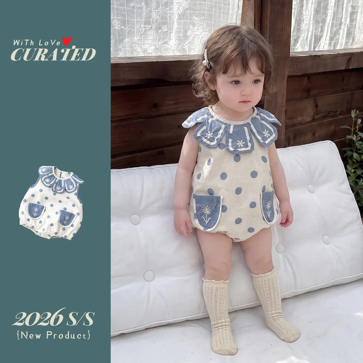 French Sleeveless Jumpsuit for Baby Girls, Summer Flower Embroidered Doll Collar, Thin Romper Clothes, Baby Crawling Clothes