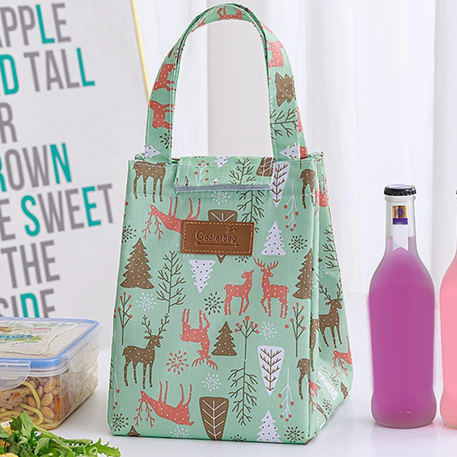 Portable Floral Print Lunch Bag Insulated Large Capacity Bento Bag Thermal Cooler Handbag For School Work Travel Picnic