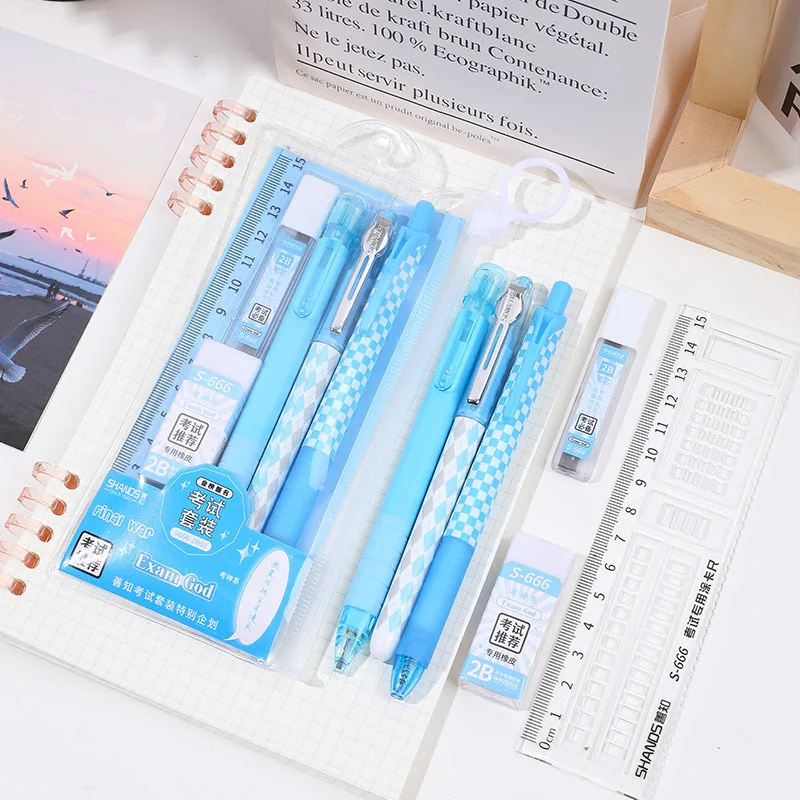 Multi-color 6Pcs/set, creative stationery set, student school supplies, pencil, eraser, ruler, neutral pen, study stationery set